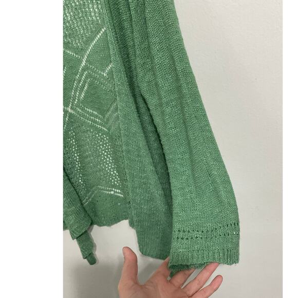 Green Knit Crochet Open Front 3/4 Sleeve Cardigan Size Small Boho Cottagecore - Picture 4 of 5
